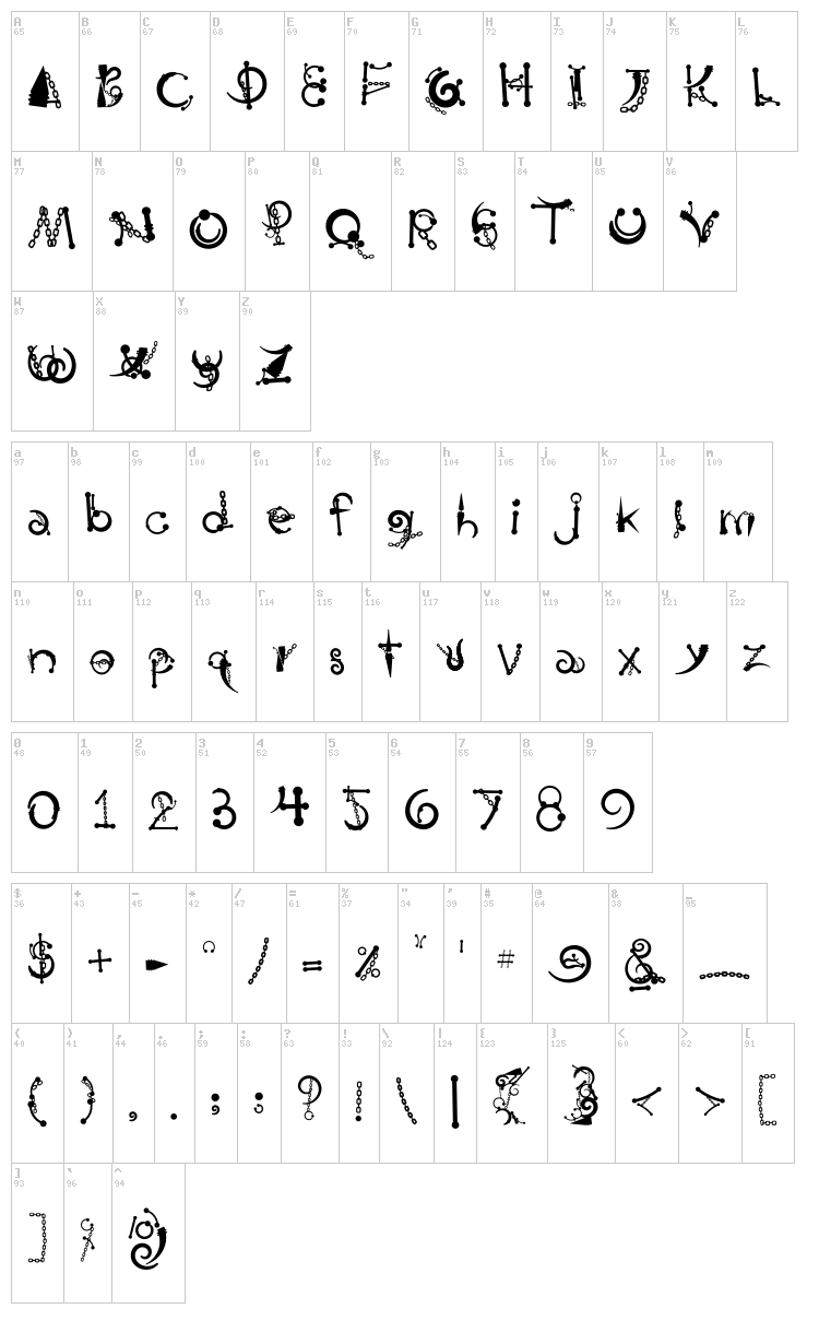 Body Piercing & Chains font map